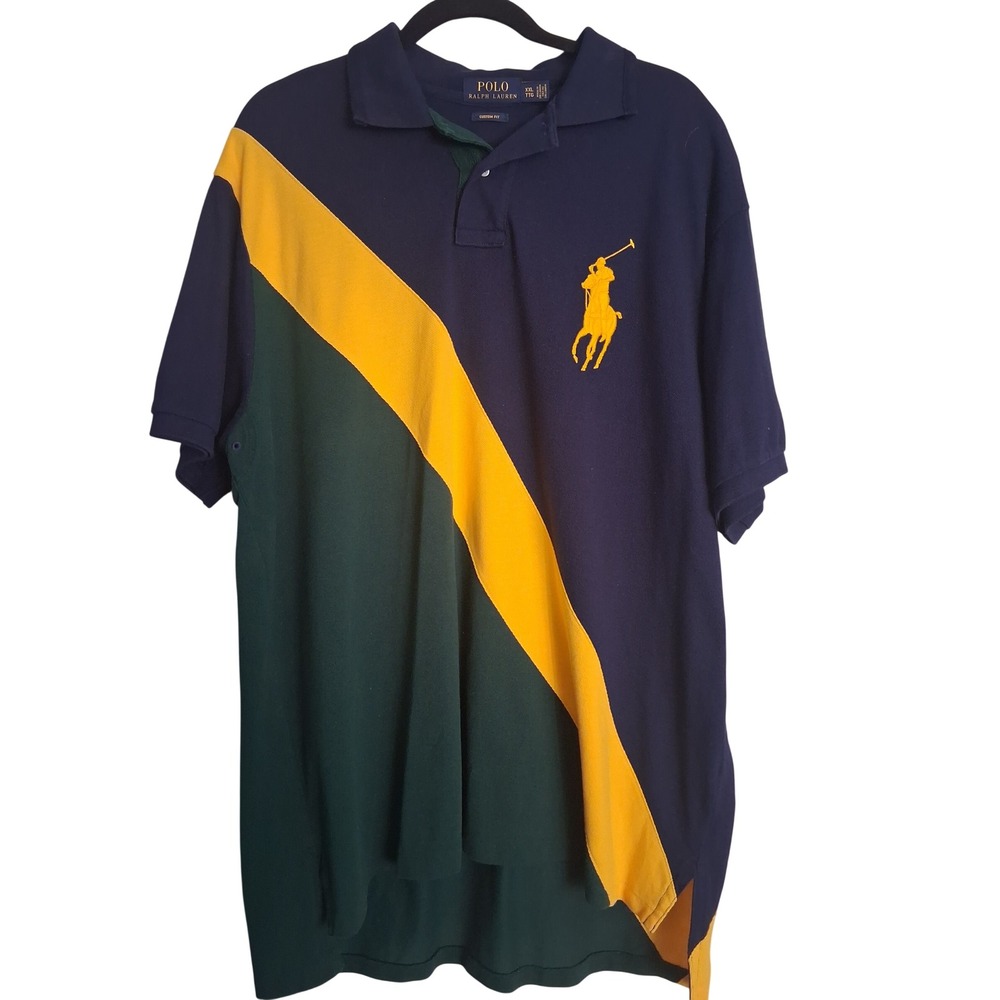 Polo Ralph Lauren Mens XXL Big Pony Custom Fit Colorblock Sash Polo Shirt Navy